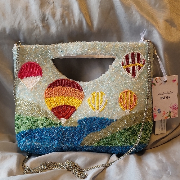 handcrafted in india Handbags - Handcrafted In India Beaded Hot Air Balloon Clutch - Ice Blue and Multicolor EL